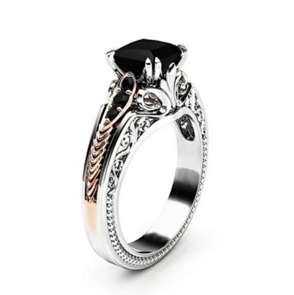 New Silver Black Princess Cut Ring - Picture 3 of 5